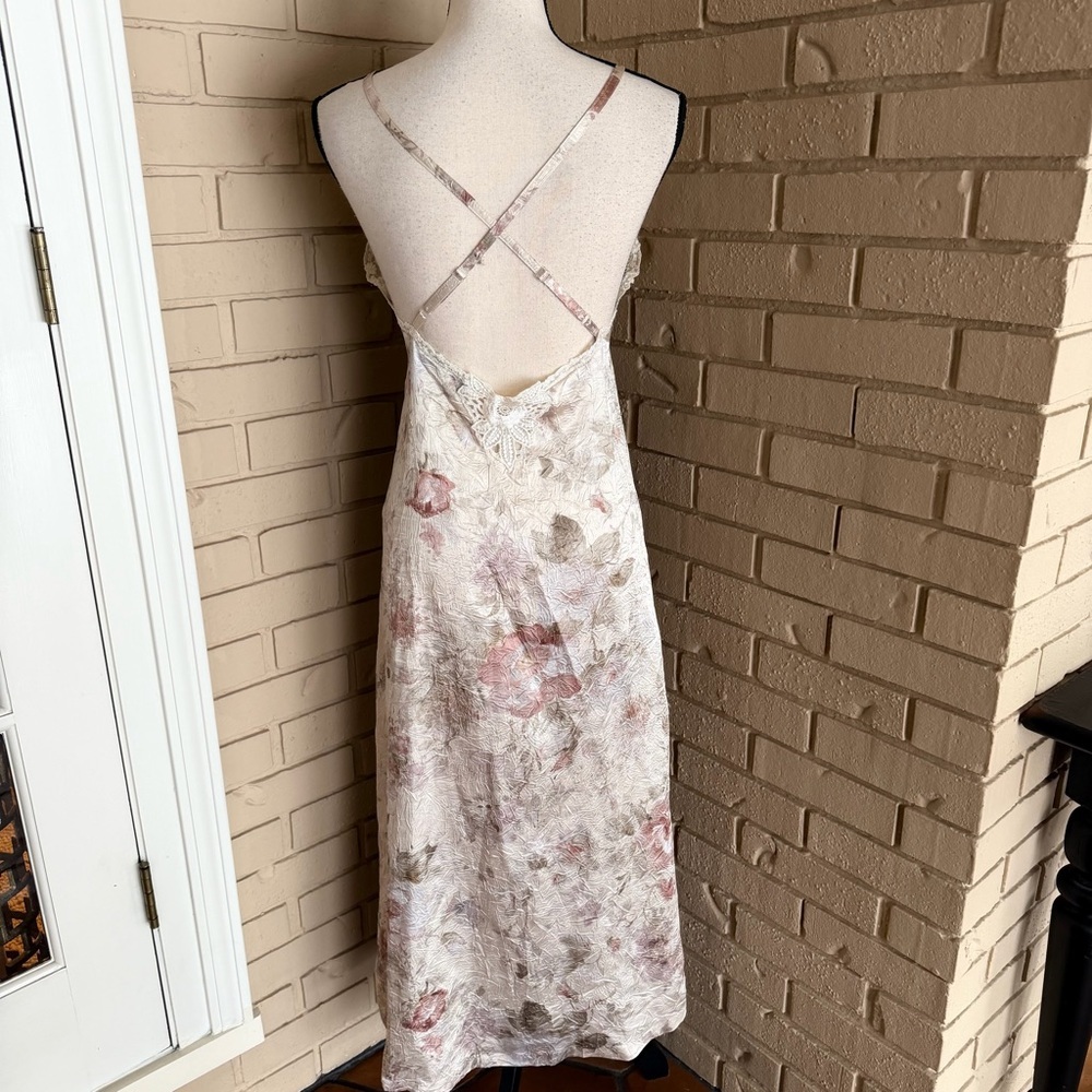 Vintage 1980s Nightgown Chemise Slip Dress Floral Lace Satin Going Out Large L - Picture 4 of 9
